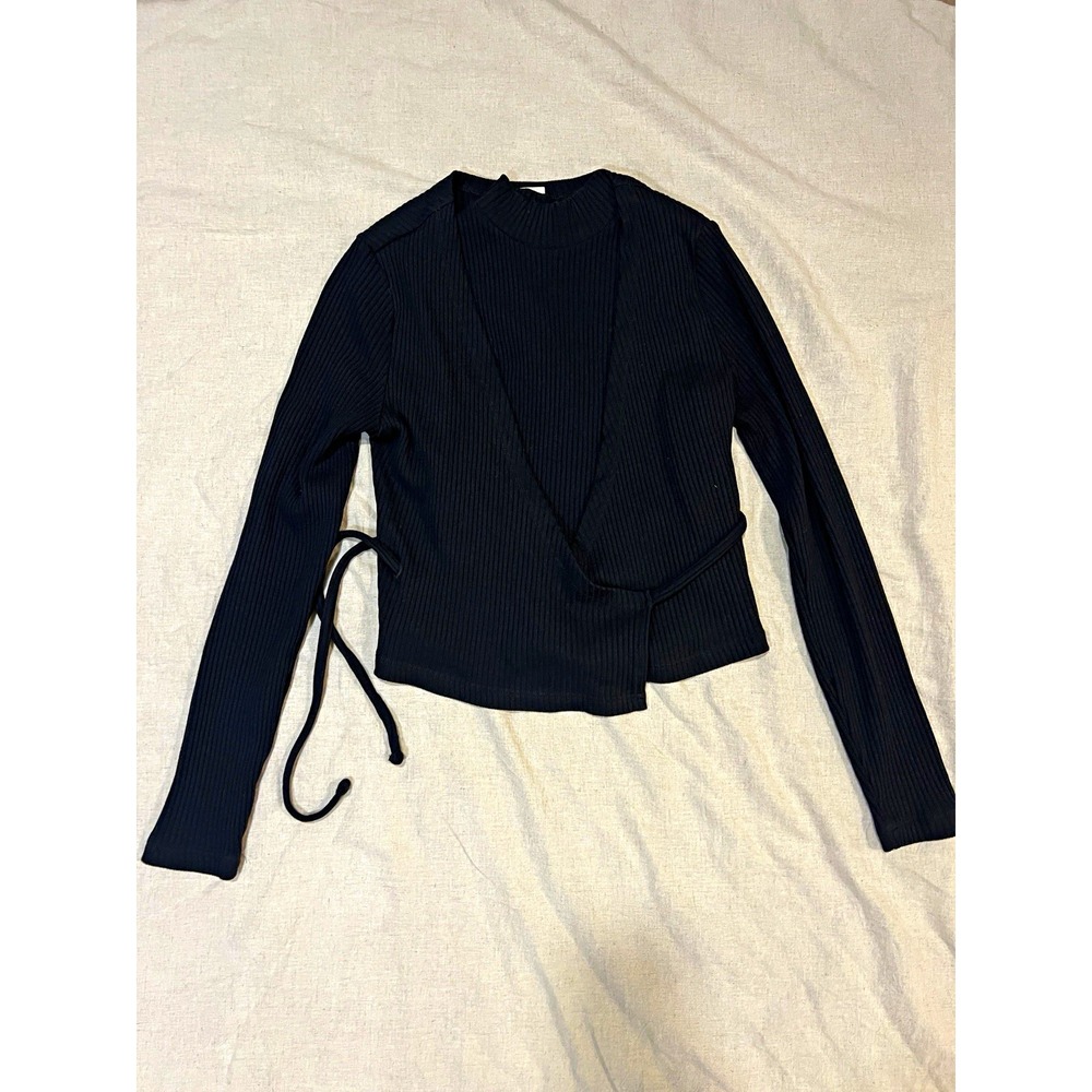 Levi's Women's Vetiver Ribbed 2 Piece Set Crop Mockneck Tank & Wrap Top Black S